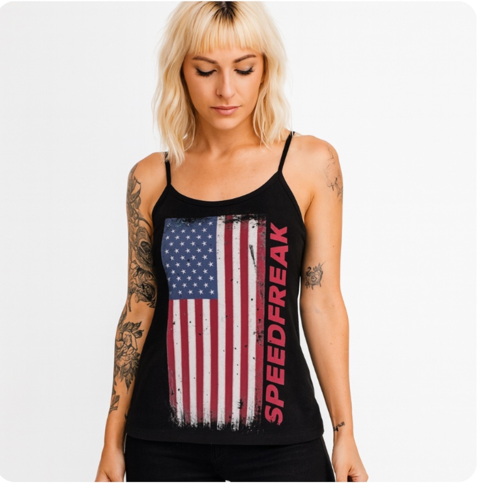 SPEEDFREAK Black USA Flag Tank Top Size XS